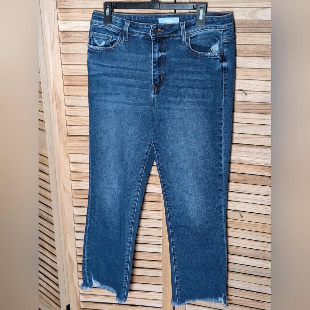 Vervet Super High Rise Slim Straight Raw Hem Jeans Dark Wash Size 31 - Picture 3 of 8